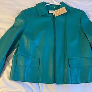 Akris Punto 100% Lamb Nappa Leather Jacket – Teal – Size 10 – NWT
